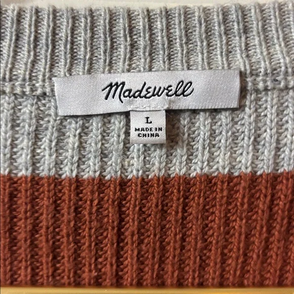 Madewell Striped Rib-Knit Crewneck Sweater in Mustard, Pink, Gray & Olive - Picture 3 of 9